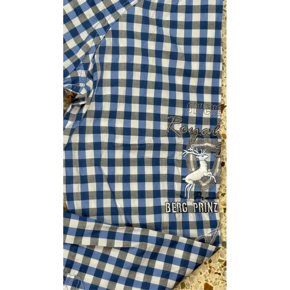 StockerPoint Men's Embroidered Check Pattern Button Up Long Sleeve Shirt Size‎ L